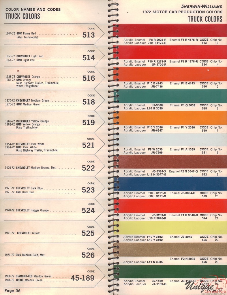 1972 Diamond-T Paint Charts Williams